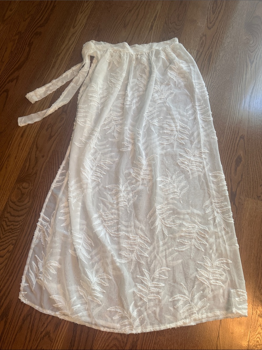 White Sheer Embroidered Maxi Wrap Around Skirt - Elegant Women's Skirt
